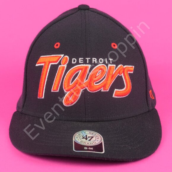 47 Detroit Tigers Hat Mens S-M Navy Blue Wool Blend Script New - Picture 2 of 12